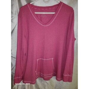 Liz Wear Thermal Waffle Knit long sleeve top sz XXL contrast stitching Pink EUC